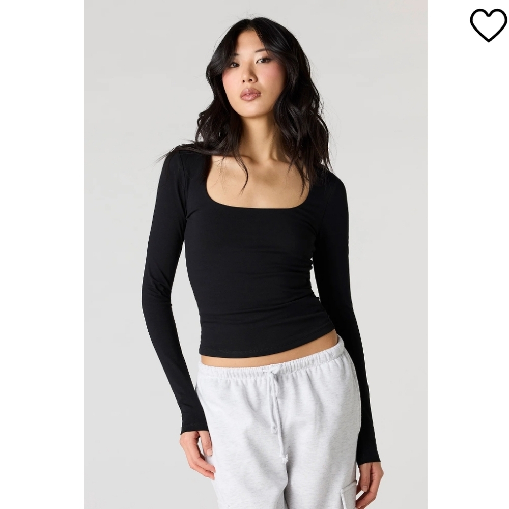 Hollister Black Long-Sleeved Soft Stretch Fabric Square Neck Top Women's Small